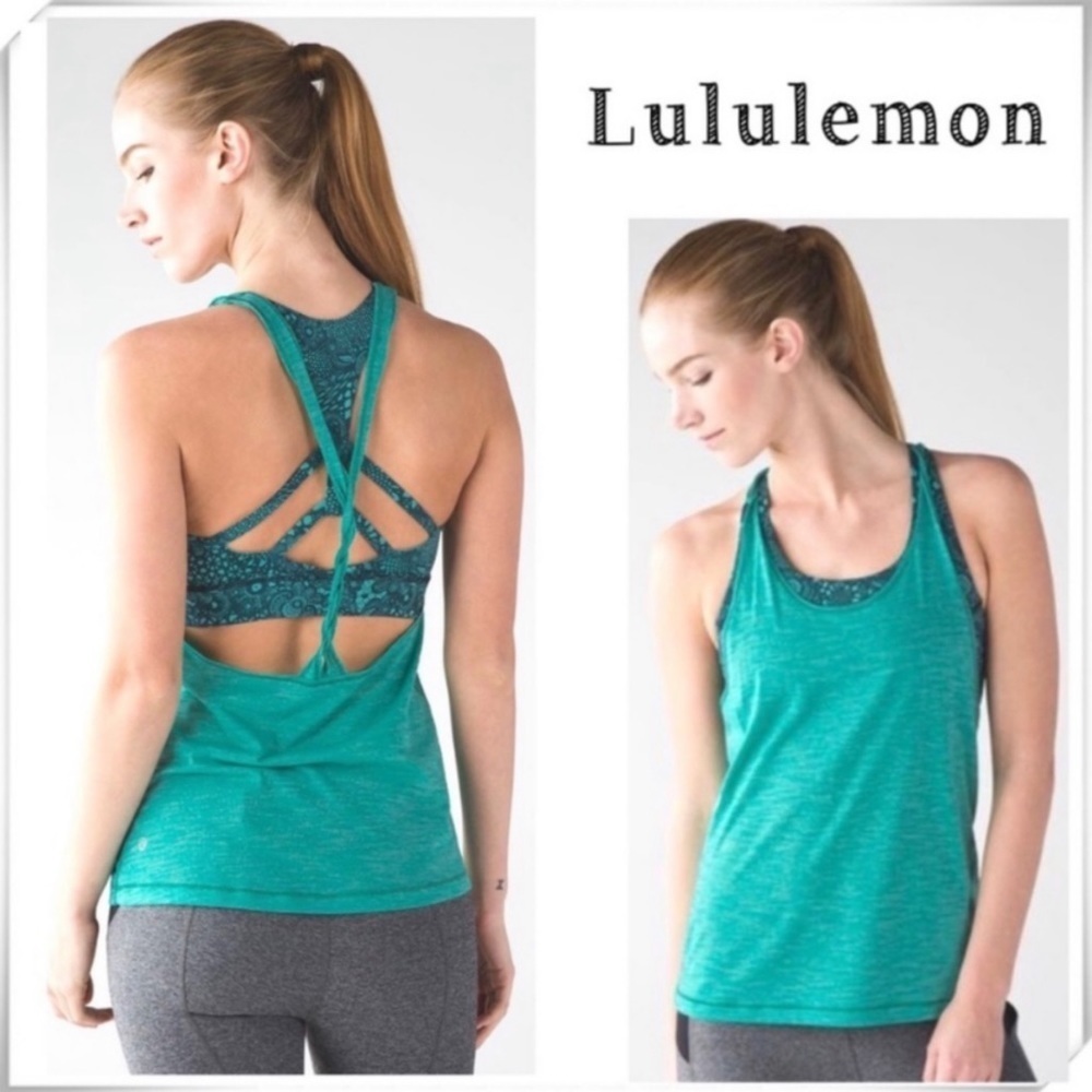 LULULEMON Twist & Toil Tank in Green Heathered Bali Breeze Pretty Lace Bali Sz 4